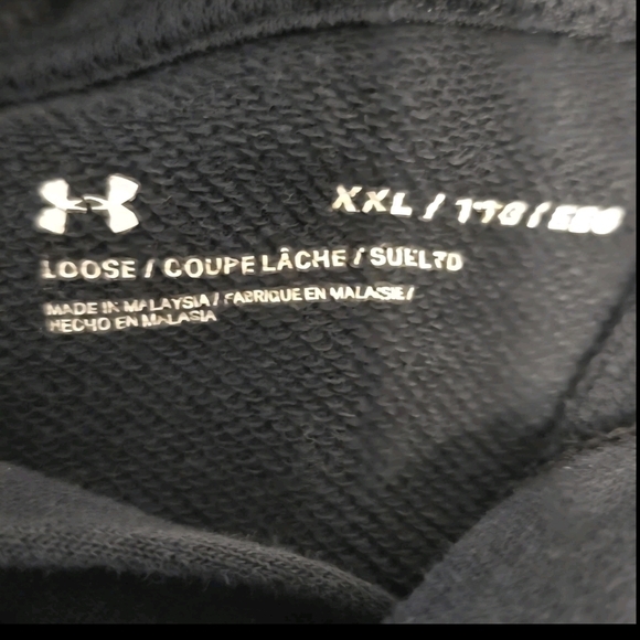 Under Armour Mens XXL Black Hoodie Pullover Logo Fleece Sweatshirt Loose Fit USA - Picture 3 of 7